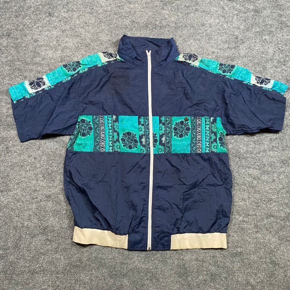 Fresh Peaches Other - Fresh Peaches Vintage 90s Windbreaker Jacket Navy Teal Paisley Mens Large USA